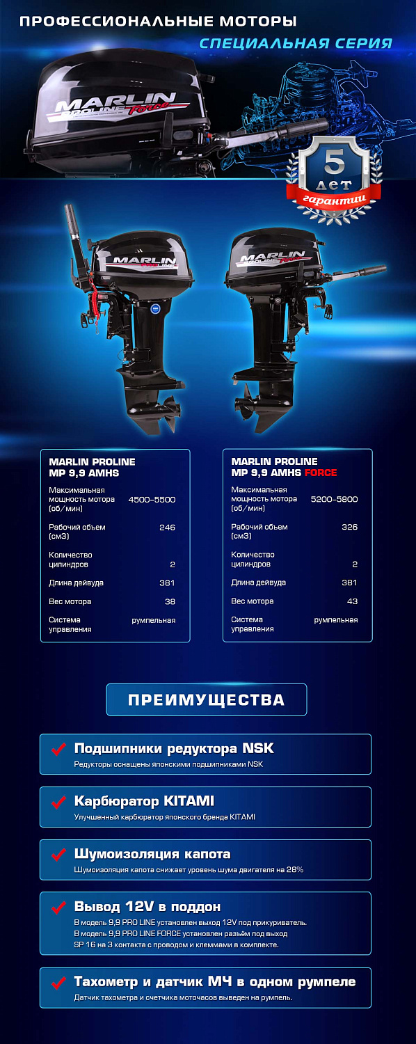 Лодочный мотор MARLIN PROLINE MP 9.9 (20) AMHS FORCE в Электростали